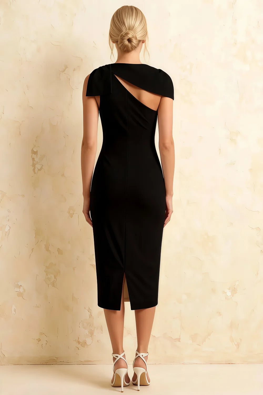 Vestido midi asimétrico con lazo Henrietta Black