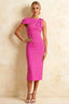 Henrietta Fuchsia Asymmetric Neck Midi Dress With Bow