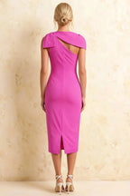 Henrietta Fuchsia Asymmetric Neck Midi Dress With Bow