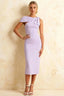 Henrietta Lavender Asymmetric Neck Midi Dress With Bow