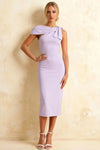 Henrietta Lavender Asymmetric Neck Midi Dress With Bow
