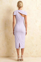 Henrietta Lavender Asymmetric Neck Midi Dress With Bow