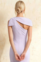 Henrietta Lavender Asymmetric Neck Midi Dress With Bow