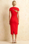 Henrietta Red Asymmetric Neck Midi Dress With Bow
