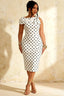Henrietta White Polka Dot Asymmetric Neck Midi Dress With Bow