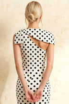 Henrietta White Polka Dot Asymmetric Neck Midi Dress With Bow