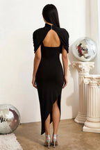 Holly Black Mermaid Twisted Cape Midi Dress