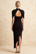 Holly Black Mermaid Twisted Cape Midi Dress