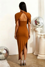 Holly Bronze Mermaid Twisted Cape Midi Dress