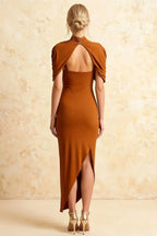 Holly Bronze Mermaid Twisted Cape Midi Dress