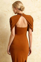 Holly Bronze Mermaid Twisted Cape Midi Dress