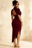 Holly Burgundy Mermaid Twisted Cape Midi Dress
