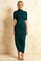 Holly Emerald Mermaid Twisted Cape Midi Dress