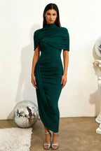 Holly Emerald Mermaid Twisted Cape Midi Dress