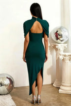 Holly Emerald Mermaid Twisted Cape Midi Dress