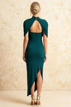 Holly Emerald Mermaid Twisted Cape Midi Dress