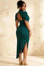 Holly Emerald Mermaid Twisted Cape Midi Dress