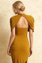 Holly Golden Mermaid Twisted Cape Midi Dress
