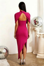 Holly Hot Pink Mermaid Twisted Cape Midi Dress