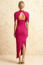 Holly Hot Pink Mermaid Twisted Cape Midi Dress