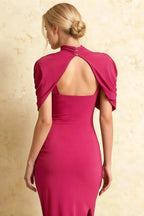 Holly Hot Pink Mermaid Twisted Cape Midi Dress