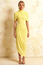 Holly Lemon Mermaid Twisted Cape Midi Dress