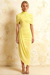 Holly Lemon Mermaid Twisted Cape Midi Dress