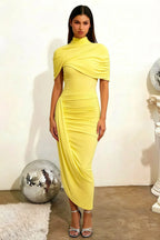 Holly Lemon Mermaid Twisted Cape Midi Dress