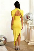 Holly Lemon Mermaid Twisted Cape Midi Dress