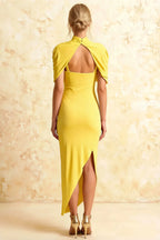 Holly Lemon Mermaid Twisted Cape Midi Dress