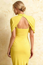 Holly Lemon Mermaid Twisted Cape Midi Dress