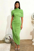 Holly Light Green Mermaid Twisted Cape Midi Dress