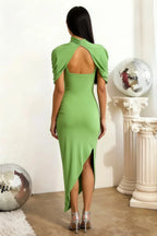 Holly Light Green Mermaid Twisted Cape Midi Dress