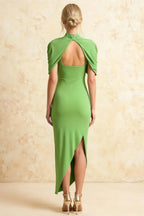 Holly Light Green Mermaid Twisted Cape Midi Dress