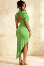 Holly Light Green Mermaid Twisted Cape Midi Dress