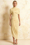 Holly Light Yellow Mermaid Twisted Cape Midi Dress