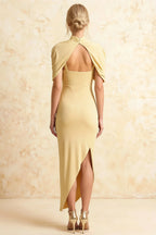 Holly Light Yellow Mermaid Twisted Cape Midi Dress