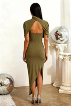Holly Olive Mermaid Twisted Cape Midi Dress