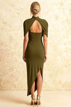 Holly Olive Mermaid Twisted Cape Midi Dress
