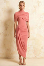 Holly Pink Mermaid Twisted Cape Midi Dress
