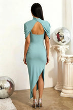 Holly Powder Blue Mermaid Twisted Cape Midi Dress