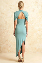 Holly Powder Blue Mermaid Twisted Cape Midi Dress