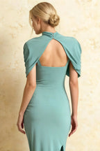 Holly Powder Blue Mermaid Twisted Cape Midi Dress