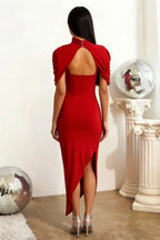 Holly Red Mermaid Twisted Cape Midi Dress