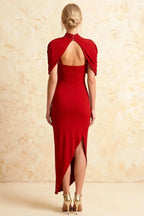 Holly Red Mermaid Twisted Cape Midi Dress