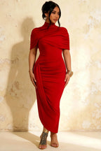 Holly Red Mermaid Twisted Cape Midi Dress