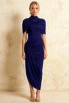 Holly Royal Blue Mermaid Twisted Cape Midi Dress