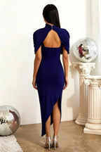 Holly Royal Blue Mermaid Twisted Cape Midi Dress