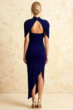 Holly Royal Blue Mermaid Twisted Cape Midi Dress