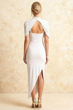 Holly White Mermaid Twisted Cape Midi Dress